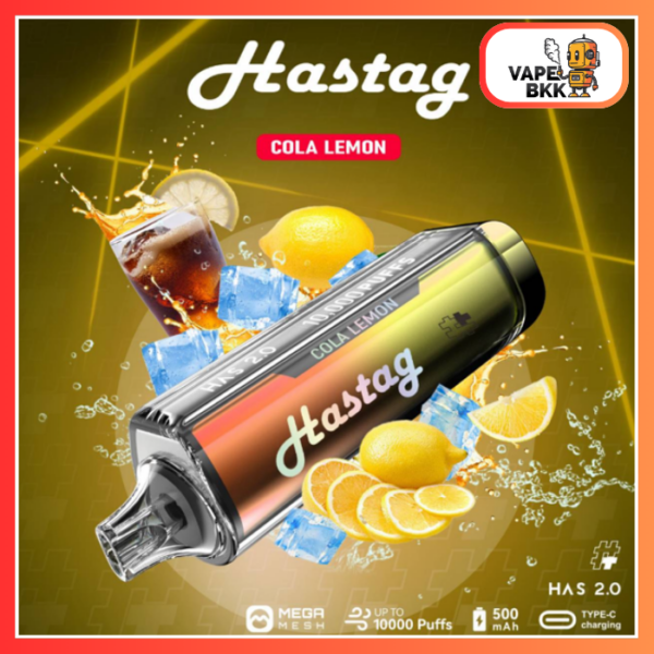 HASTTAG 10000 PUFFS ชาร์จแบตได้ Cola Lemon โคล่าเลม่อน