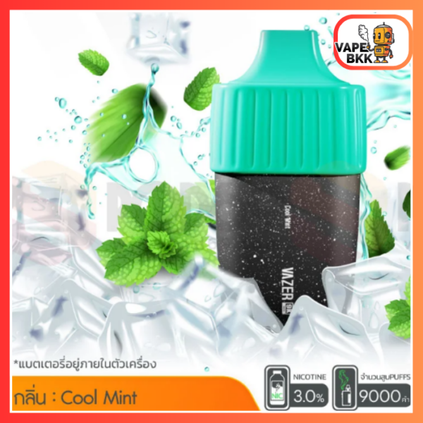 VAZER 9000 PUFFS ชาร์จแบตได้ Cool Mint มิ้น 3%