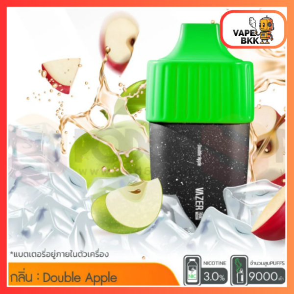 VAZER 9000 PUFFS ชาร์จแบตได้ Double Apple แอปเปิ้ล 3%