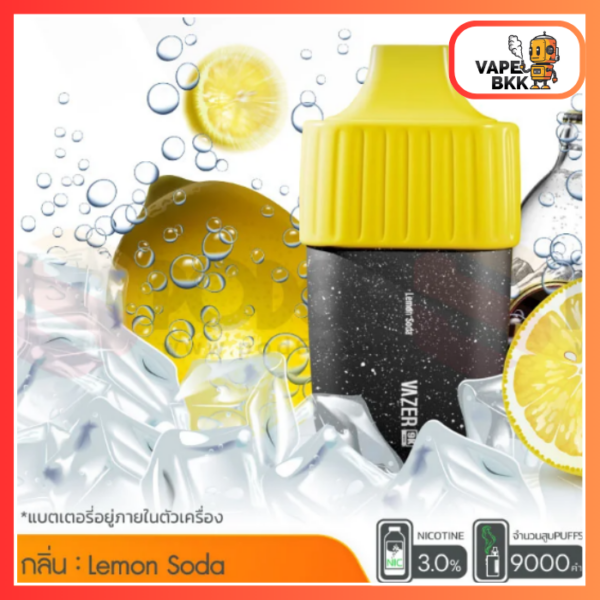 VAZER 9000 PUFFS ชาร์จแบตได้ Lemon Soda เลม่อนโซดา 3%