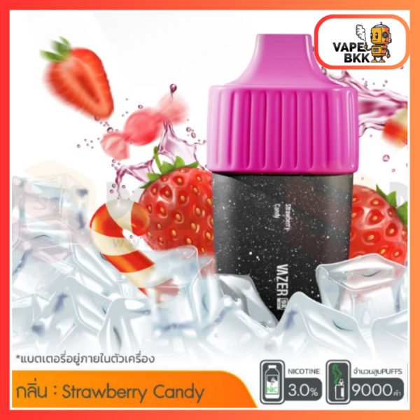 VAZER 9000 PUFFS ชาร์จแบตได้ Strawberry Candy สตอเบอรี่ แคนดี้ 3%