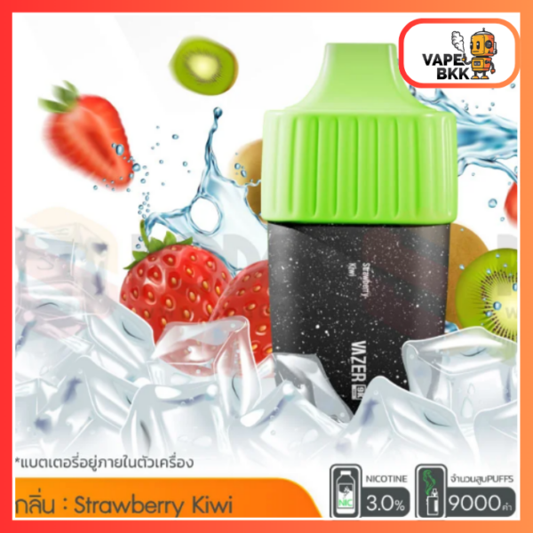 VAZER 9000 PUFFS ชาร์จแบตได้ Strawberry Kiwi สตอเบอรี่ กีวี่ 3%